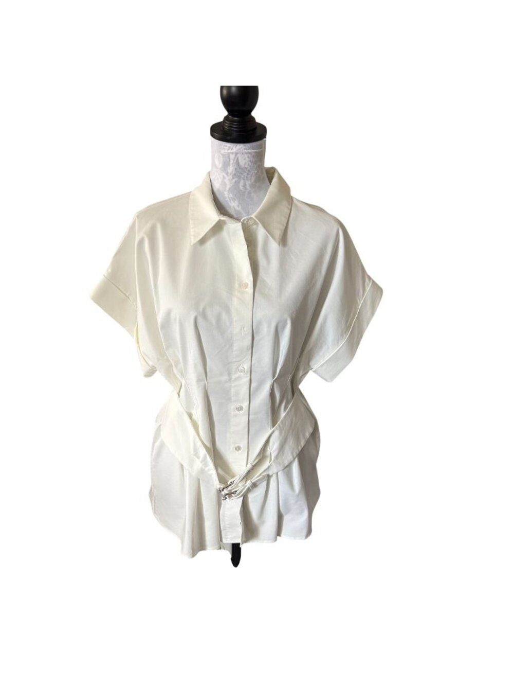 Anthropologie Exquise Tobie Pleated Blouse Double-Buckle Edition XLarge